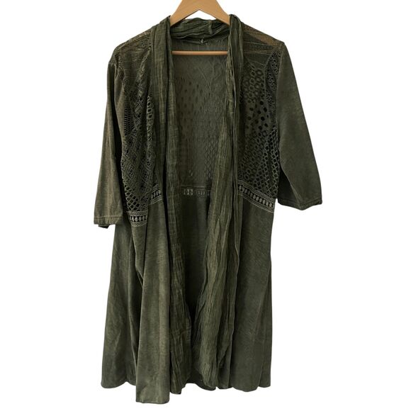 Simply Couture Green Lace Open Long Cardigan Swim Coverup Size 2X - Picture 1 of 6
